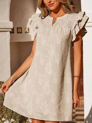 Floral Embossed Ruffle Sleeve Mini Dress