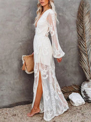 Floral Lace Slit Maxi Dress