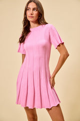 SO ME Wide Rib Short Sleeves Sweater Knit Mini Dress