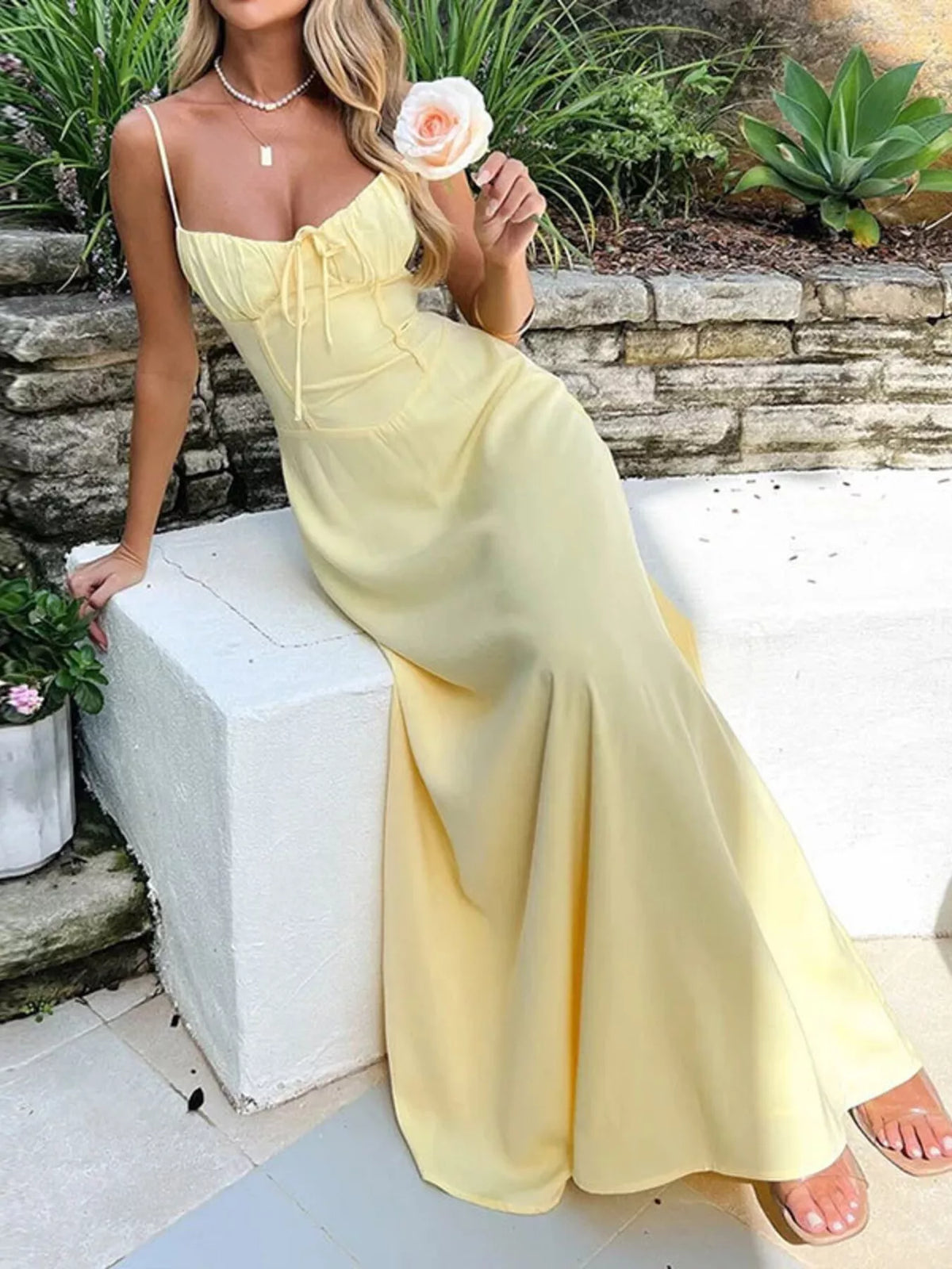 Tie Front Spaghetti Strap Maxi Dress