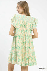 Umgee Mix Printed Flutter Sleeve Dress