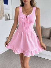 Gingham Lace Trim Mini Dress