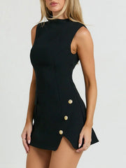Mock Neck Sleeveless Mini Dress