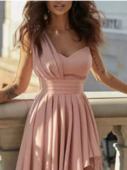 One-Shoulder Asymmetrical Hem Maxi Dress