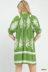 Umgee Two Tone Border Print Mini Dress