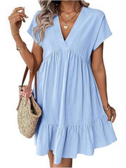 Short Sleeve Ruffle Hem Mini Dress