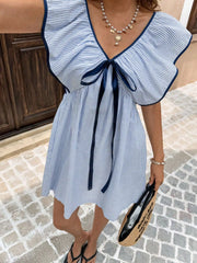 Striped Ruffle Sleeve Mini Dress