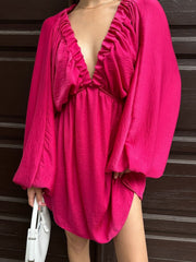 Deep V-Neck Balloon Sleeve Dress