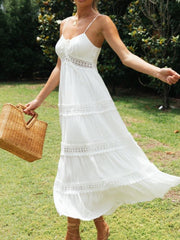 Lace Trimmed Tiered Midi Cami Dress