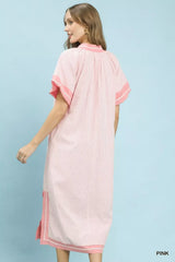 Umgee Pinstripe Contrast Trim Midi Dress