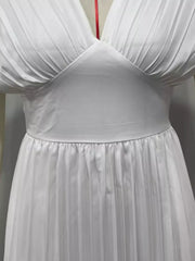 Pleated Cap Sleeve Midi Dress