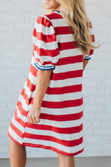 Striped Puff Sleeve Casual Mini Dress