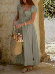 Smocked Waist Puff Sleeve Maxi Dress