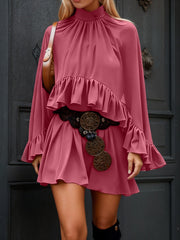 Ruffle Trim High Neck Mini Dress