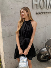 Sleeveless Tie Waist Mini Dress