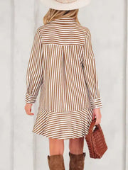 Striped Ruffle Hem Shirt Dress