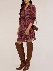 Printed Long Sleeve Mini Shirt Dress