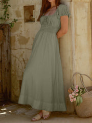 Smocked Waist Puff Sleeve Maxi Dress