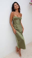 Olivienne Satin Maxi Dress - Green