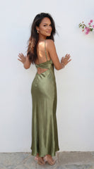 Olivienne Satin Maxi Dress - Green