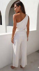 Layah One Shoulder Draped Set - Natural Beige