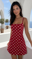 Rosabella Polka Dot Linen Blend Mini Dress - Red