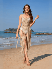Caliana Tassel Cover Up Maxi Dress - Khaki