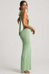 Bouclé Halterneck Maxi Dress in Mint