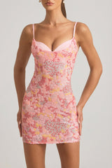 Embellished Camisole Bodycon Mini Dress in Pink