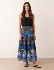 Multi Print Shirred Skirt