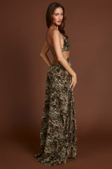 Plunge Cut-out Maxi Gown in Leopard Print