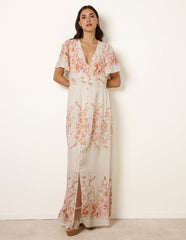 Floral Print Button Front Maxi Dress