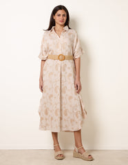 Tunic Style Button Front Dress With Paisley Embroidery