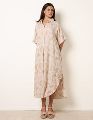 Tunic Style Button Front Dress With Paisley Embroidery