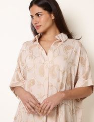 Tunic Style Button Front Dress With Paisley Embroidery